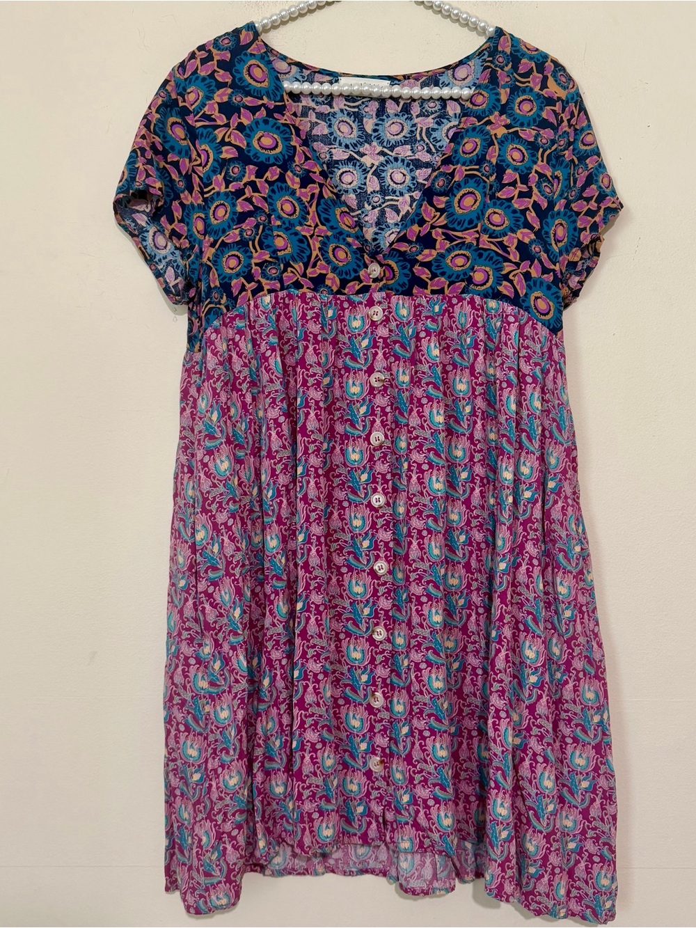 Natural Life Boho Mixed Pattern Short Sleeve Button Front Mini Dress SIZE SMALL - Picture 2 of 5